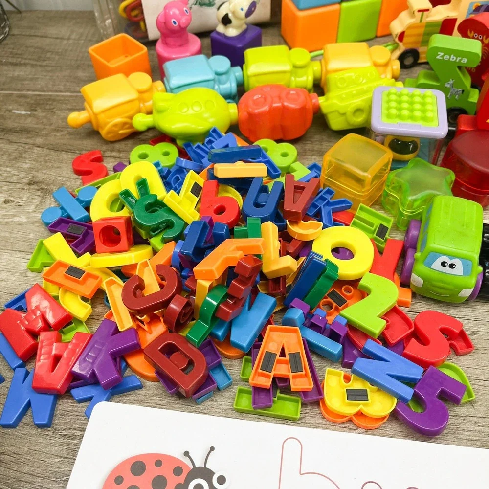 Preschool Learning Toy Lot Alphabet Train Magnetic Letters Flashcards Blocks